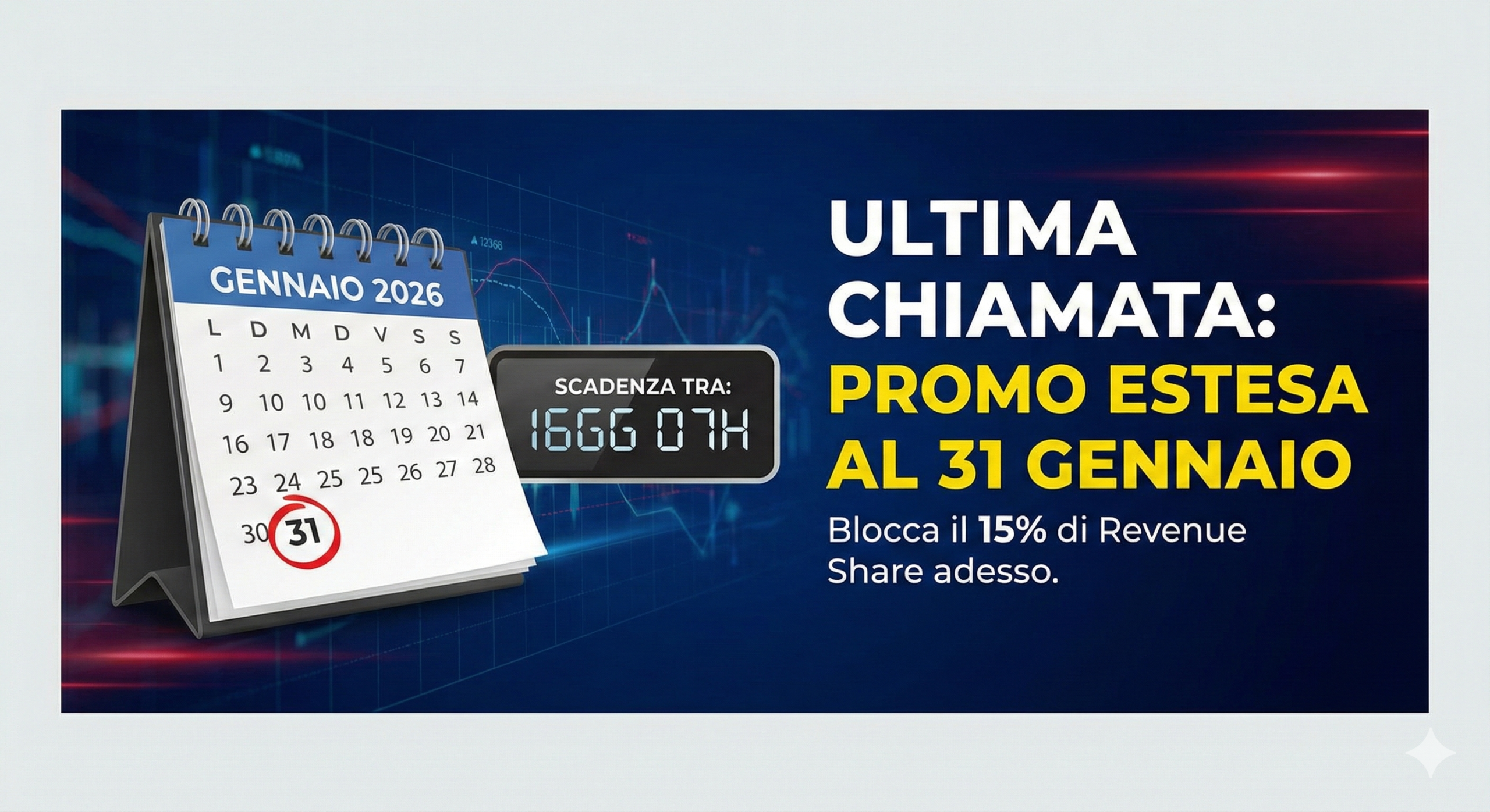 Speciale Partner 2026: Per le adesioni entro il 31 Gennaio, il Revenue Sharing è elevato al 15% per tutto il primo semestre!